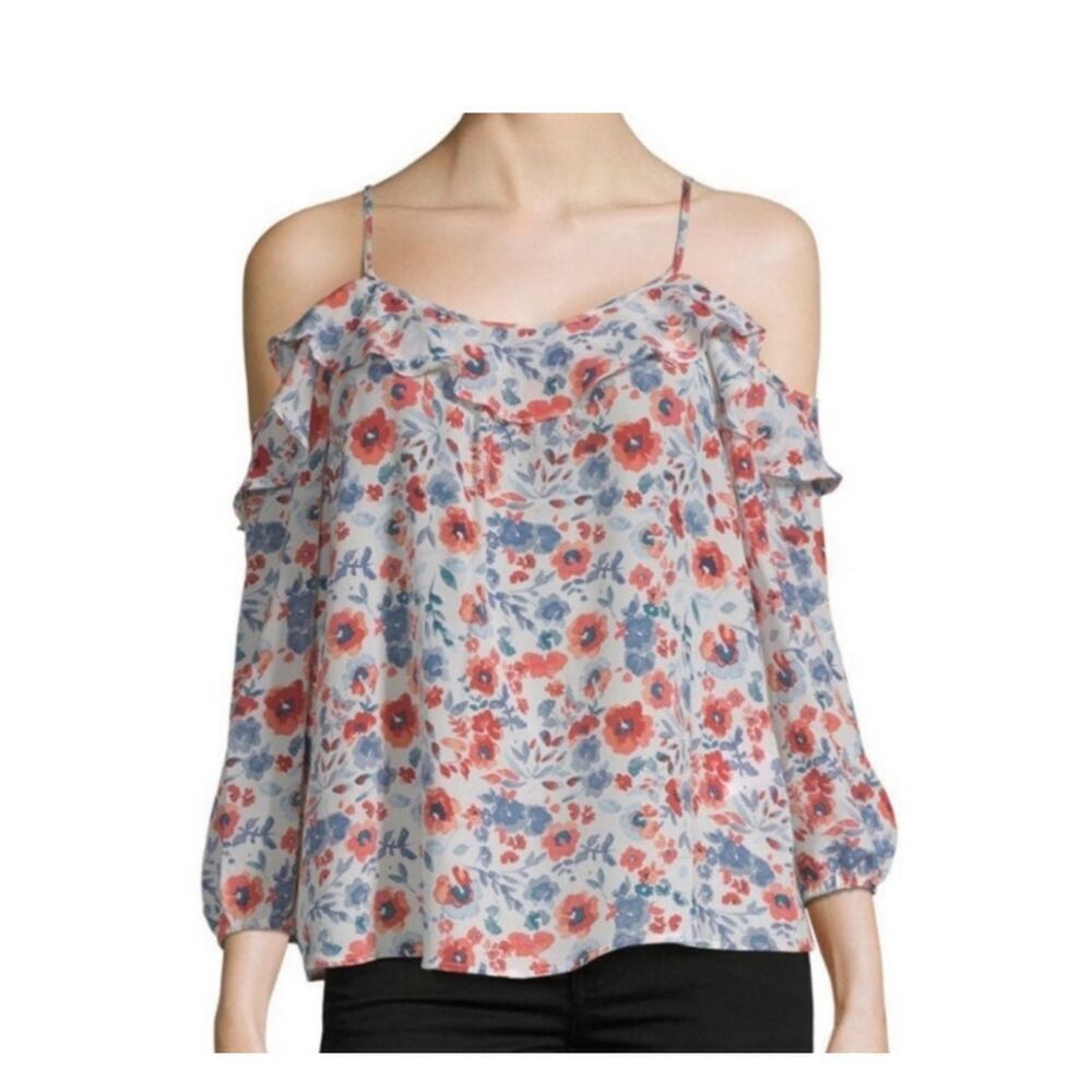 Joie Birtha 100% silk Floral Cold Shoulder Blouse Size Small